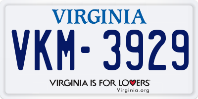 VA license plate VKM3929