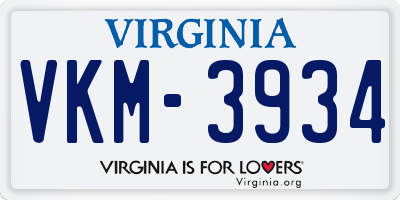 VA license plate VKM3934