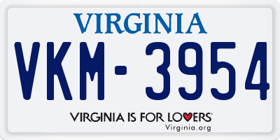 VA license plate VKM3954