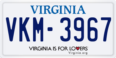 VA license plate VKM3967
