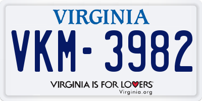 VA license plate VKM3982