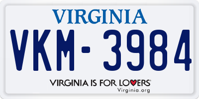 VA license plate VKM3984