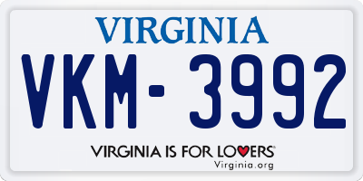 VA license plate VKM3992