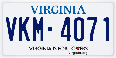 VA license plate VKM4071