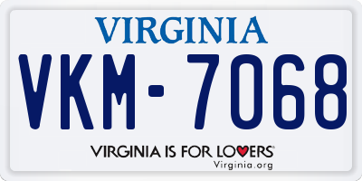 VA license plate VKM7068