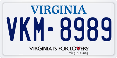 VA license plate VKM8989