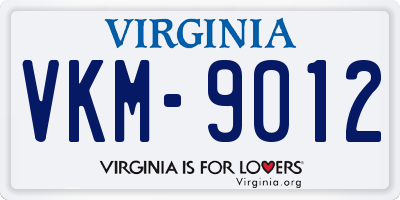 VA license plate VKM9012