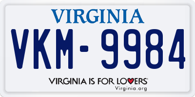 VA license plate VKM9984