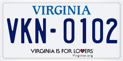 VA license plate VKN0102
