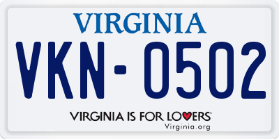 VA license plate VKN0502