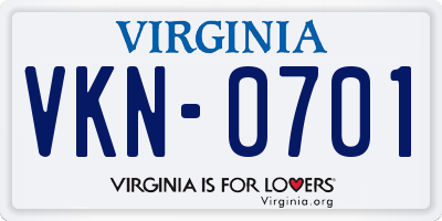 VA license plate VKN0701