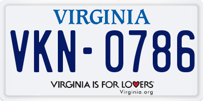 VA license plate VKN0786