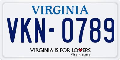 VA license plate VKN0789