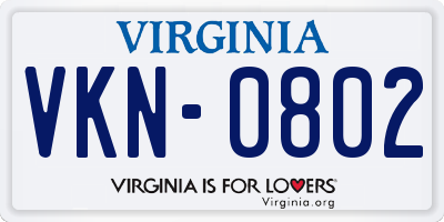 VA license plate VKN0802
