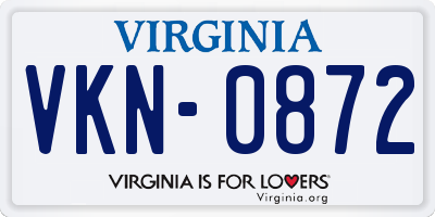 VA license plate VKN0872
