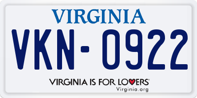 VA license plate VKN0922
