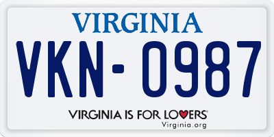 VA license plate VKN0987
