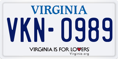 VA license plate VKN0989