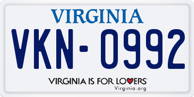 VA license plate VKN0992