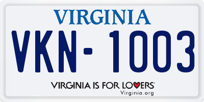 VA license plate VKN1003