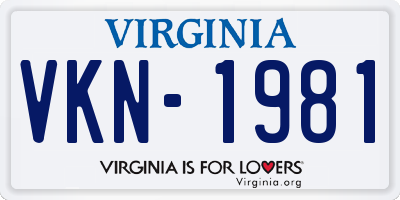 VA license plate VKN1981