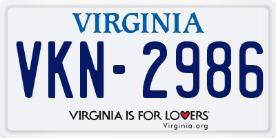 VA license plate VKN2986