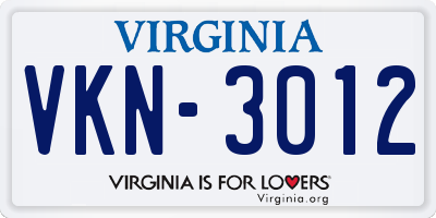 VA license plate VKN3012