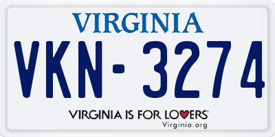 VA license plate VKN3274