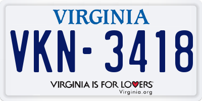 VA license plate VKN3418