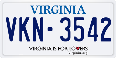 VA license plate VKN3542