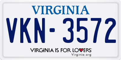 VA license plate VKN3572