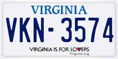 VA license plate VKN3574