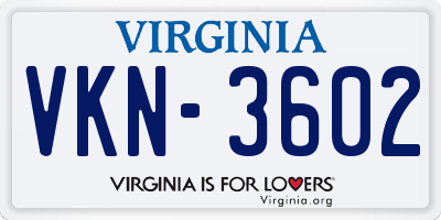 VA license plate VKN3602