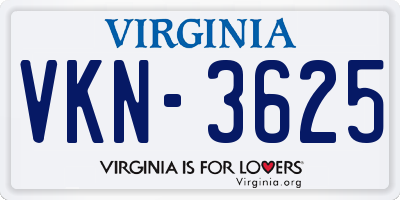 VA license plate VKN3625