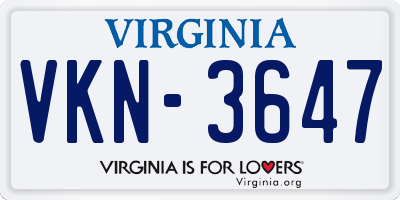 VA license plate VKN3647