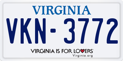 VA license plate VKN3772