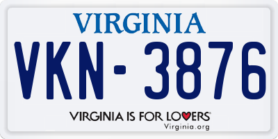 VA license plate VKN3876