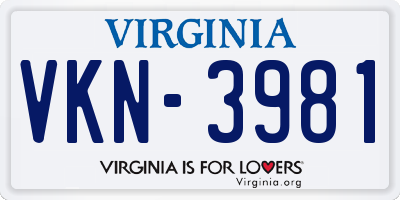 VA license plate VKN3981
