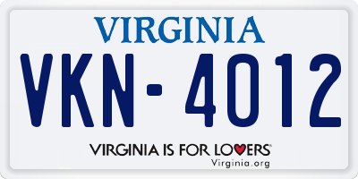 VA license plate VKN4012