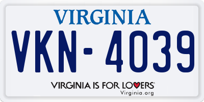 VA license plate VKN4039