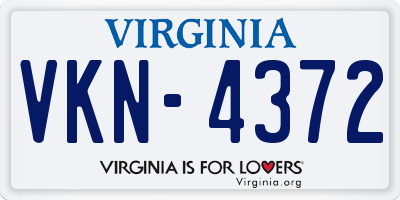 VA license plate VKN4372