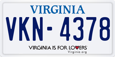 VA license plate VKN4378