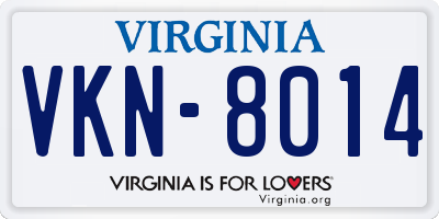 VA license plate VKN8014