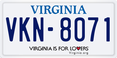 VA license plate VKN8071