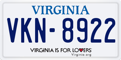 VA license plate VKN8922