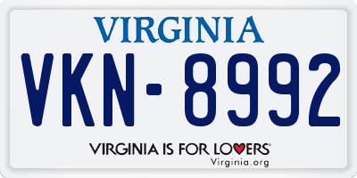 VA license plate VKN8992