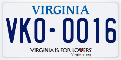 VA license plate VKO0016