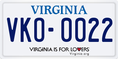 VA license plate VKO0022
