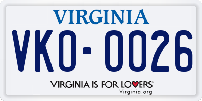 VA license plate VKO0026