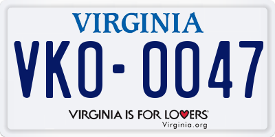 VA license plate VKO0047